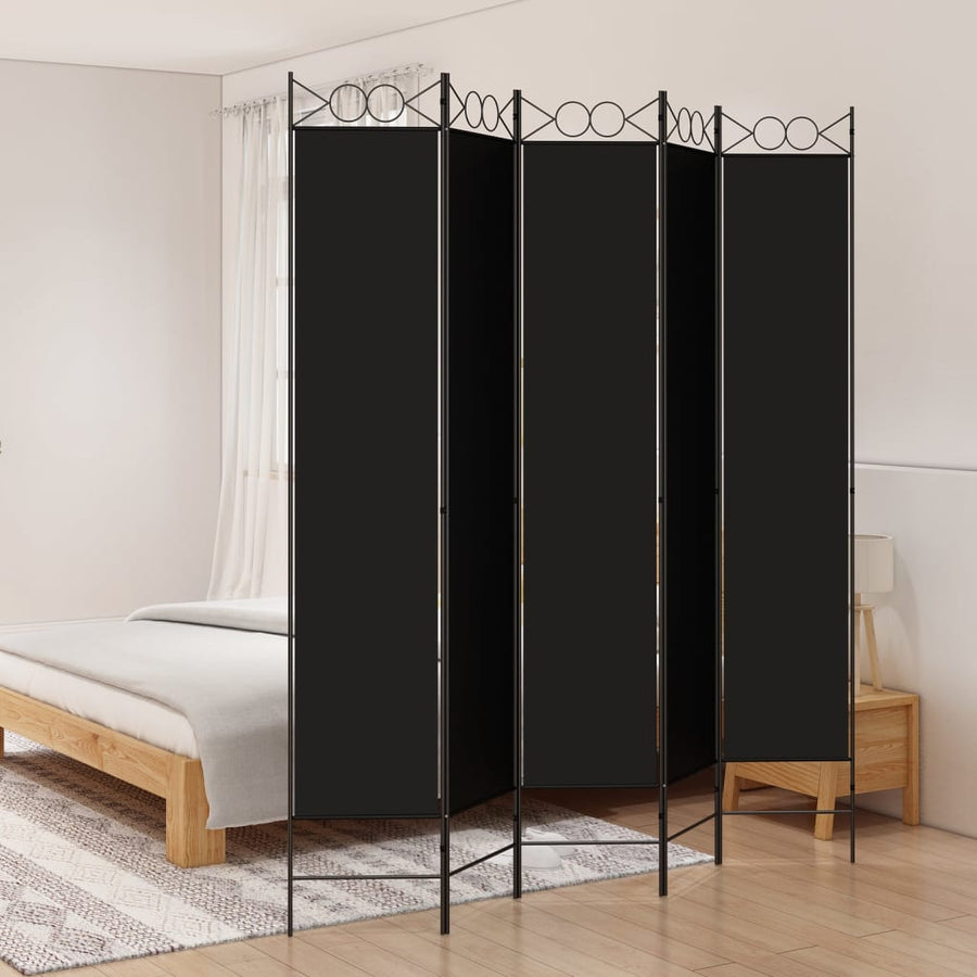 Kamerscherm Met 5 Panelen 200X200 Cm Stof Zwart 200 x 220 cm