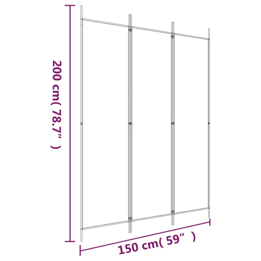 Kamerscherm Met 3 Panelen Stof 150 x 200 cm Zwart