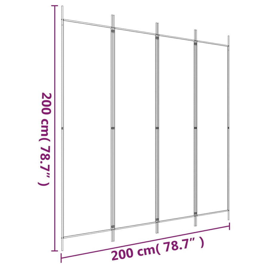 Kamerscherm Met 4 Panelen 200X200 Cm Stof Wit