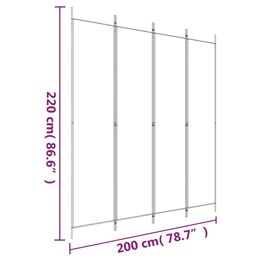 Kamerscherm Met 4 Panelen 200X220 Cm Stof Wit