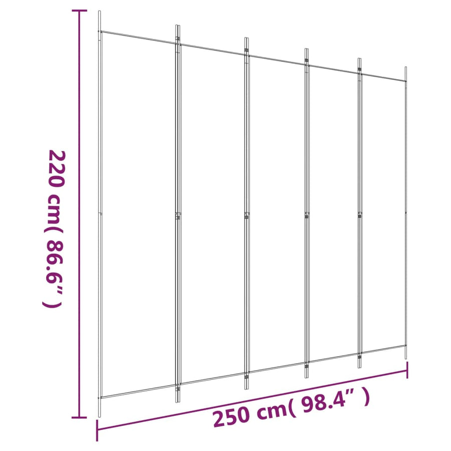 Kamerscherm Met 5 Panelen 250X220 Cm Stof Wit
