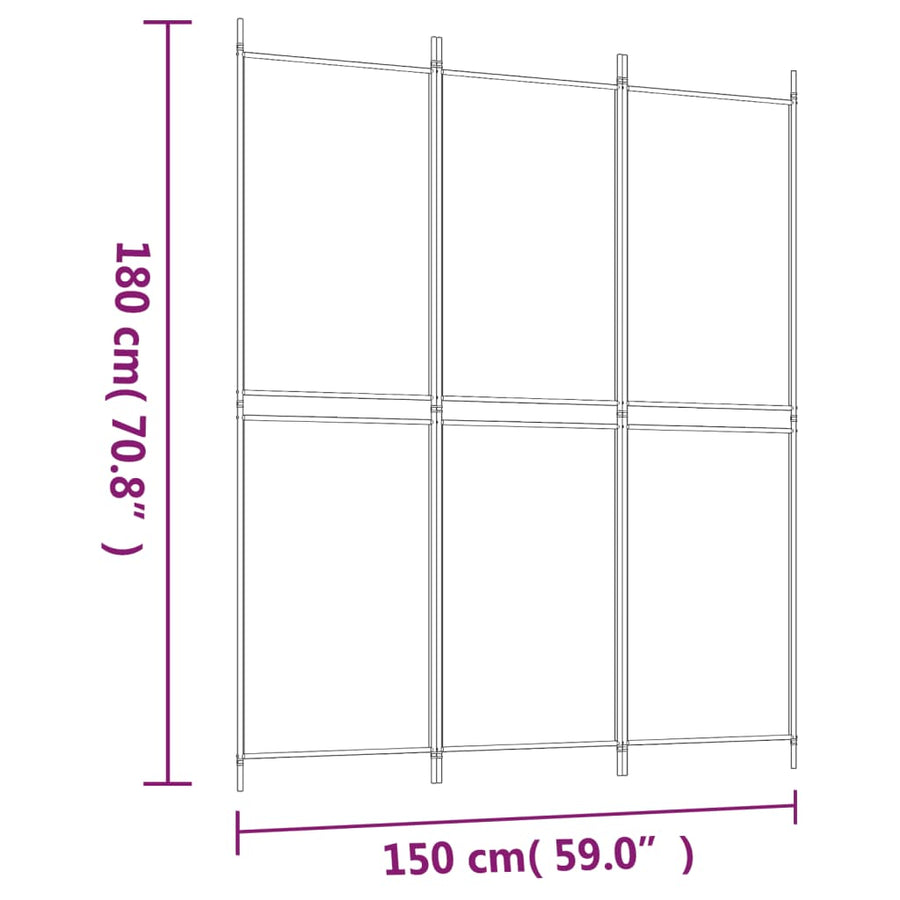 Kamerscherm met 3 panelen 150x180 cm stof zwart