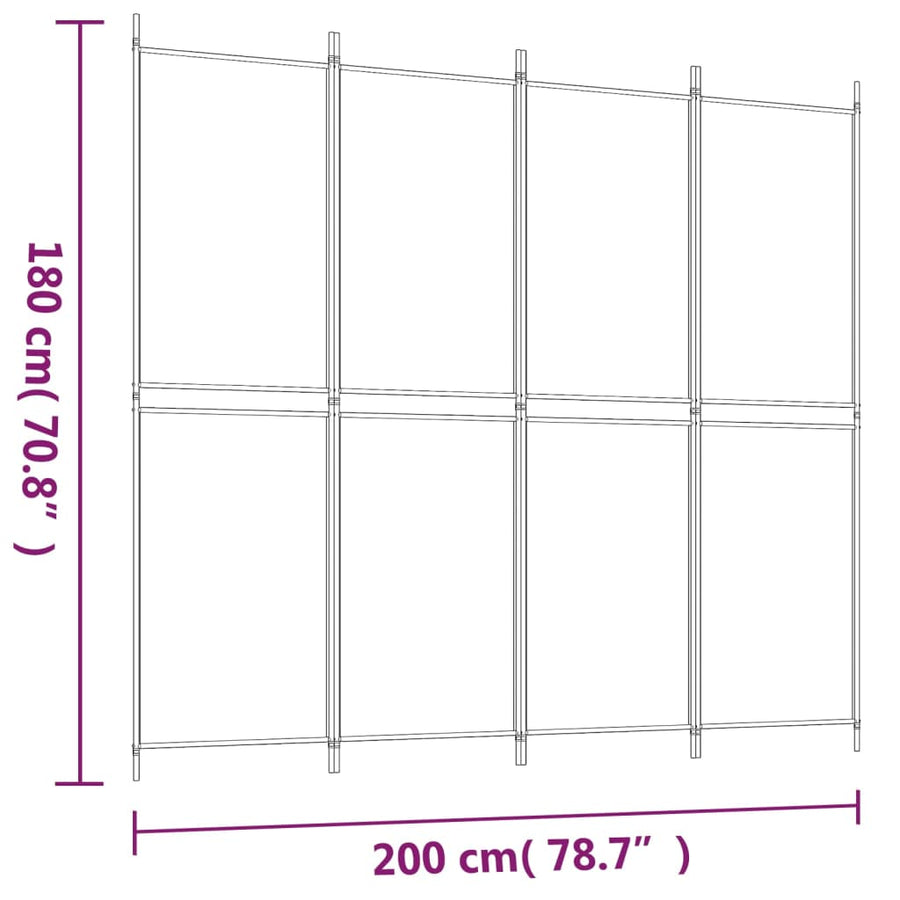Kamerscherm Met 4 Panelen 200X180 Cm Stof Wit