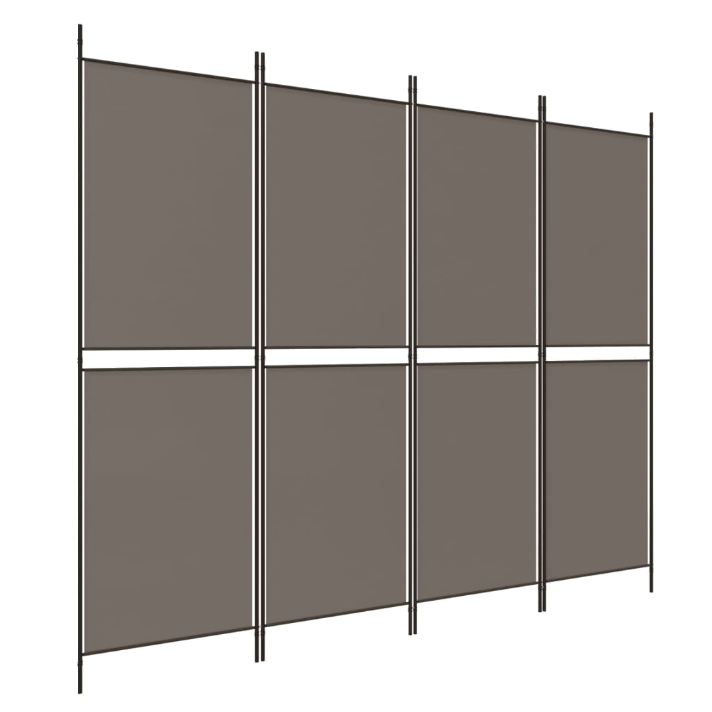 Kamerscherm met 4 panelen 200x180 cm stof antracietkleurig