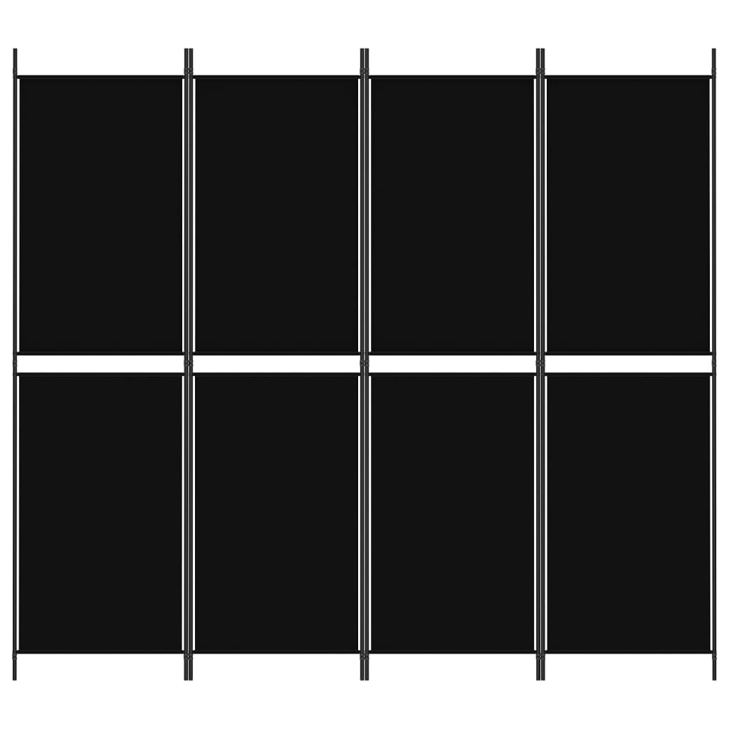 Kamerscherm met 4 panelen 200x180 cm stof zwart