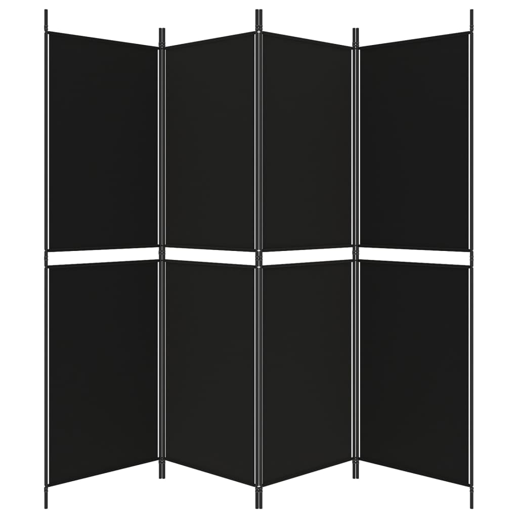 Kamerscherm met 4 panelen 200x180 cm stof zwart
