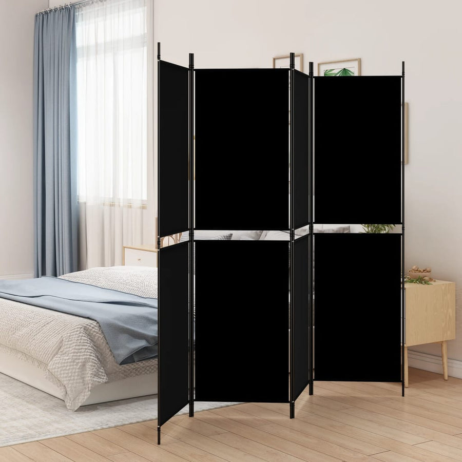 Kamerscherm met 4 panelen 200x180 cm stof zwart