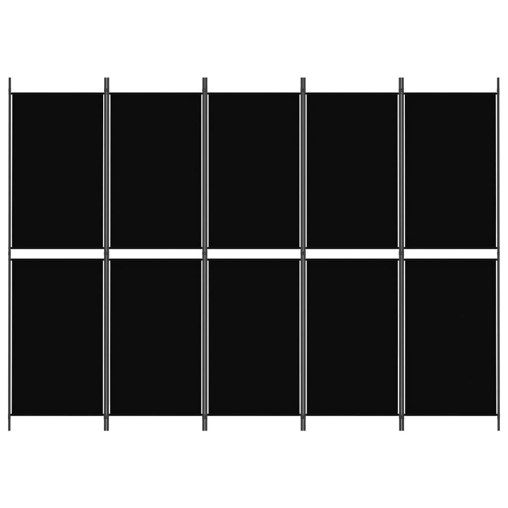 Kamerscherm met 5 panelen 250x180 cm stof zwart