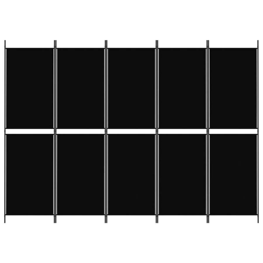 Kamerscherm met 5 panelen 250x180 cm stof zwart