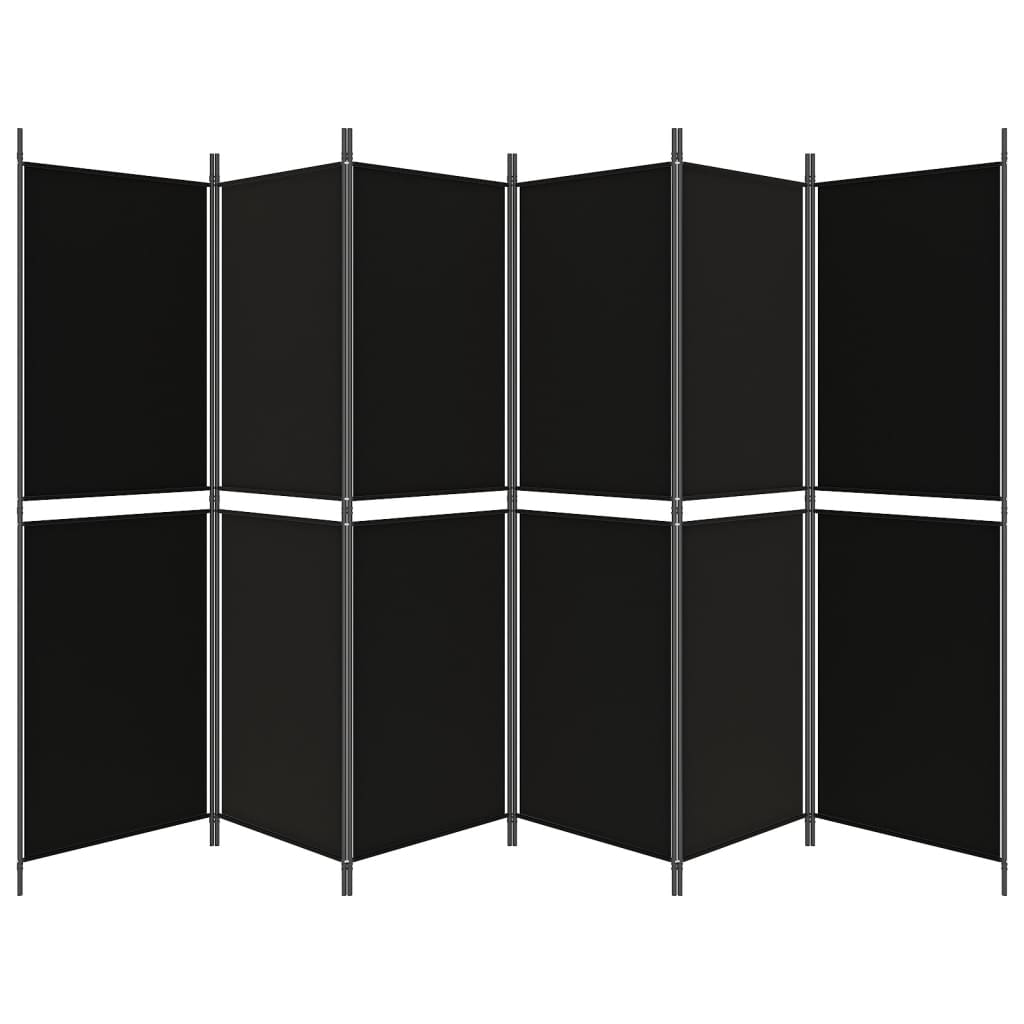 Kamerscherm met 6 panelen 300x180 cm stof zwart