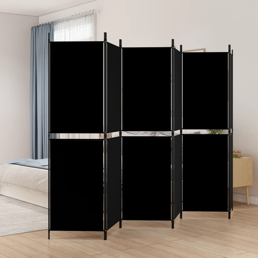 Kamerscherm met 6 panelen 300x180 cm stof zwart