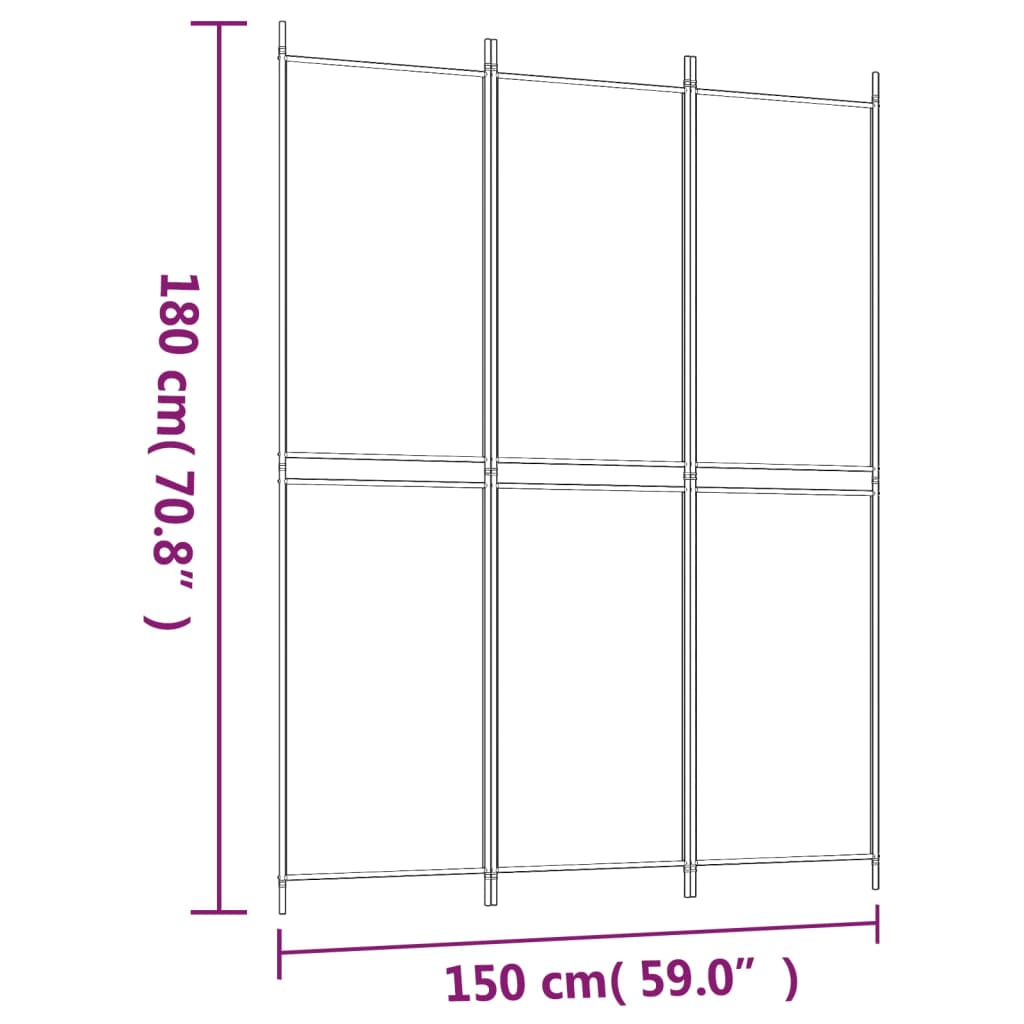 Kamerscherm met 3 panelen 150x200 cm stof zwart