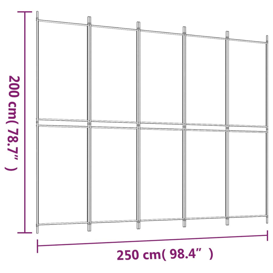 Kamerscherm met 5 panelen 300x200 cm stof antracietkleurig