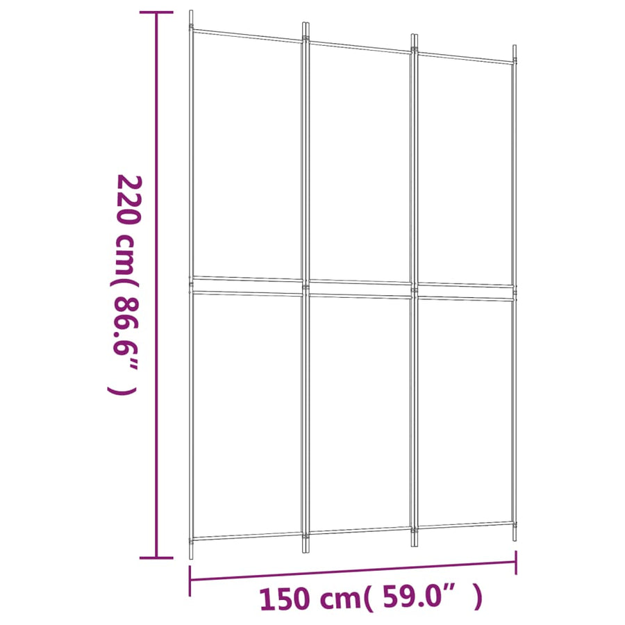 Kamerscherm met 3 panelen 150x220 cm stof antracietkleurig