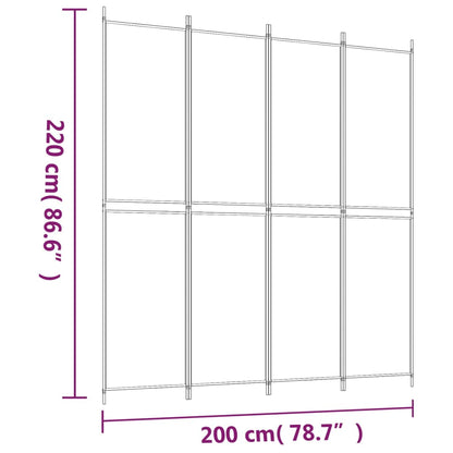 Kamerscherm met 4 panelen 200x220 cm stof wit