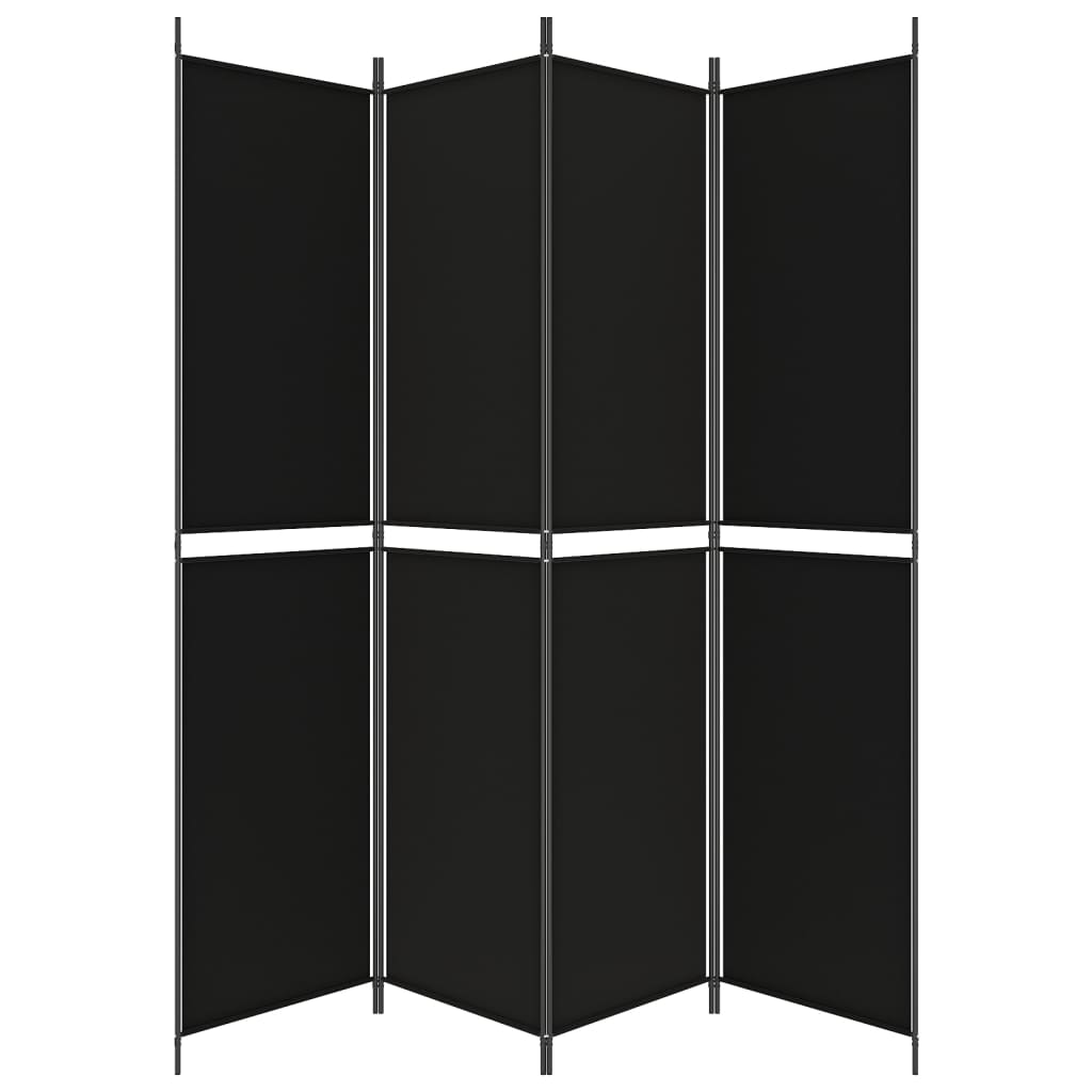 Kamerscherm met 4 panelen 200x220 cm stof zwart