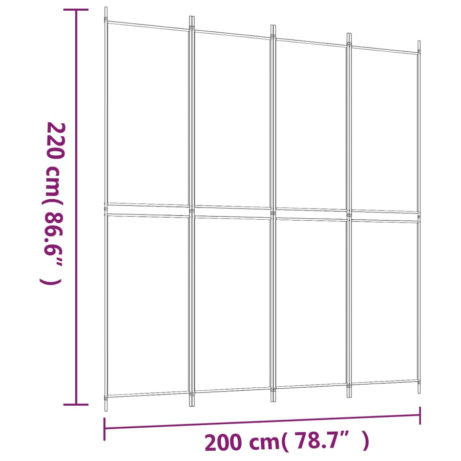 Kamerscherm met 4 panelen 200x220 cm stof zwart