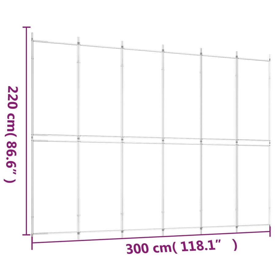 Kamerscherm met 6 panelen 300x220 cm stof zwart