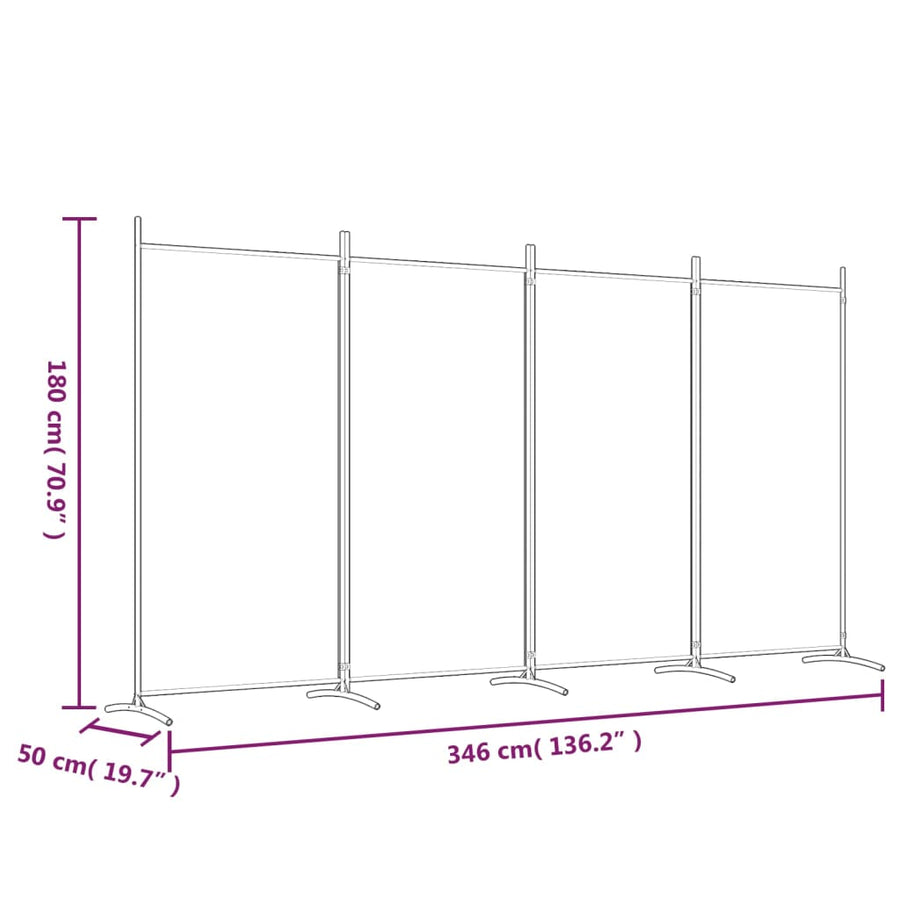 Kamerscherm Met 4 Panelen Stof 346 x 180 cm Wit