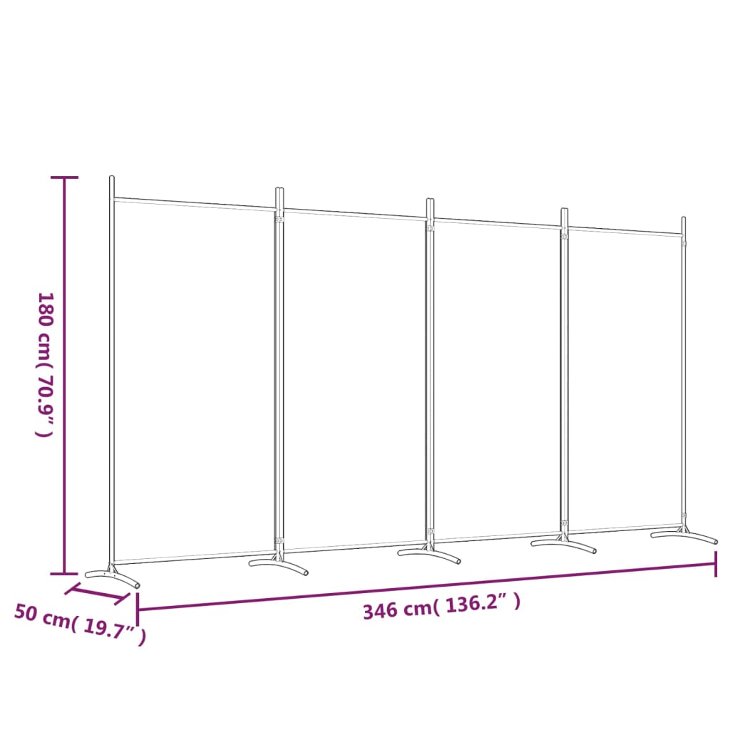 Kamerscherm Met 4 Panelen Stof 346 x 180 cm Bruin