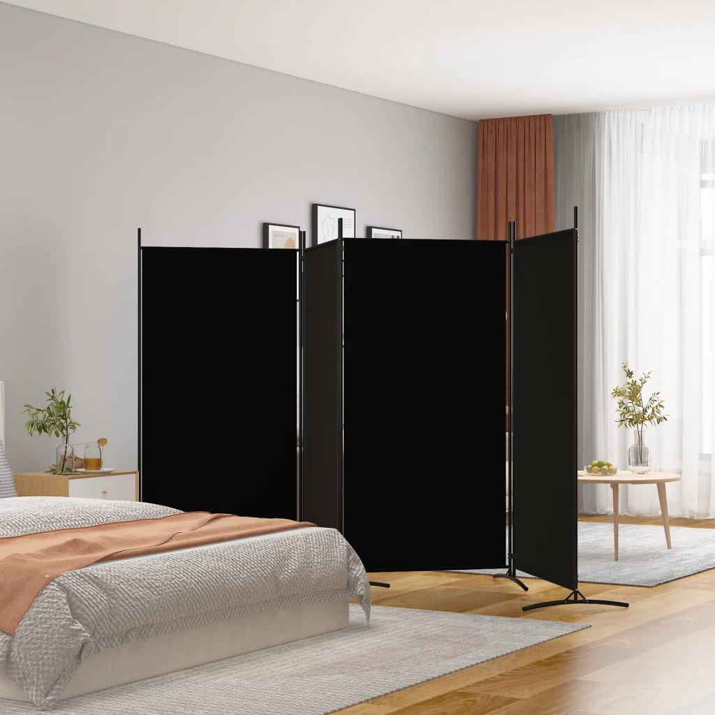 Kamerscherm Met 4 Panelen Stof 346 x 180 cm Zwart
