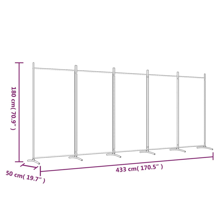 Kamerscherm Met 5 Panelen Stof 433 x 180 cm Bruin