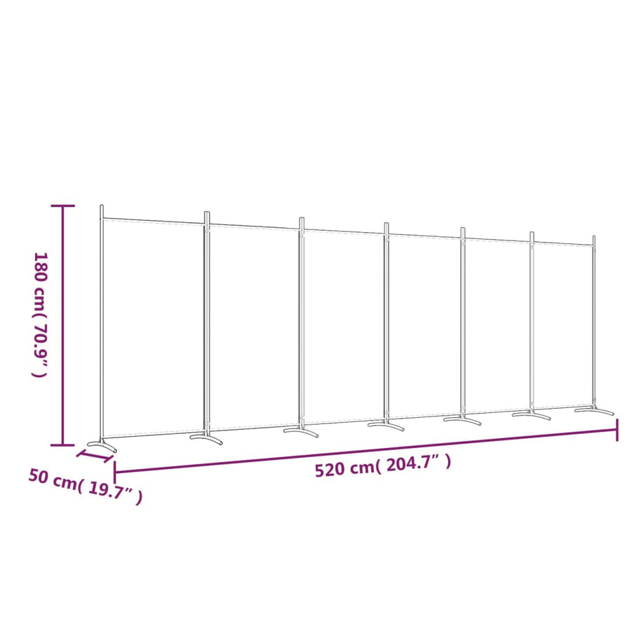 Kamerscherm Met 6 Panelen Stof 520 x 180 cm Bruin