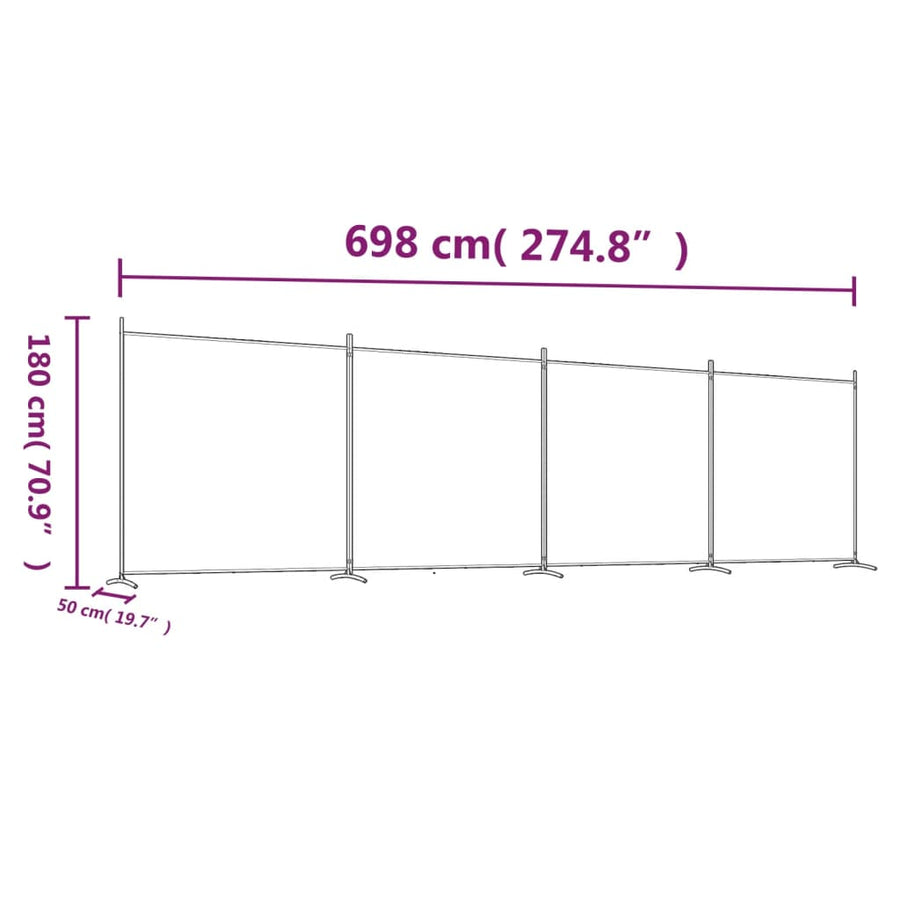 Kamerscherm met 4 panelen 698x180 cm stof wit 698 x 180 cm Wit