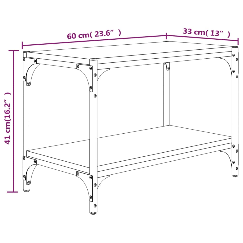 Tv-meubel 60x33x41 cm bewerkt hout en staal zwart