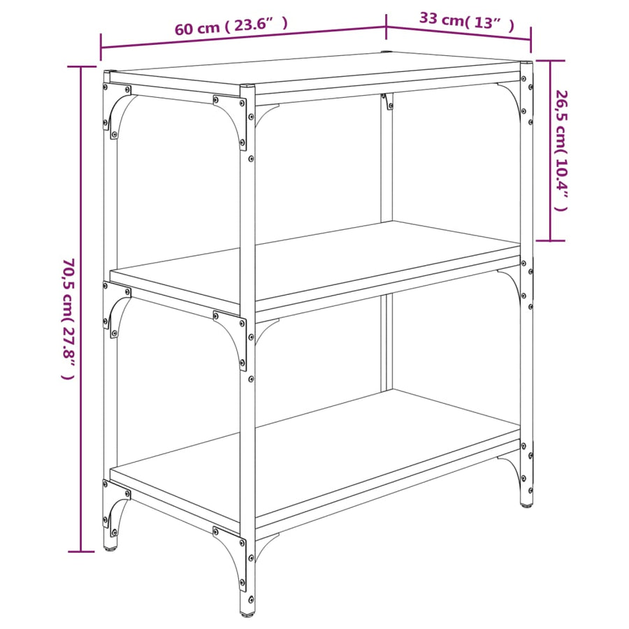 Boekenkast 60X33X70,5 Cm Hout En Staal Grijs Sonoma Eikenkleur