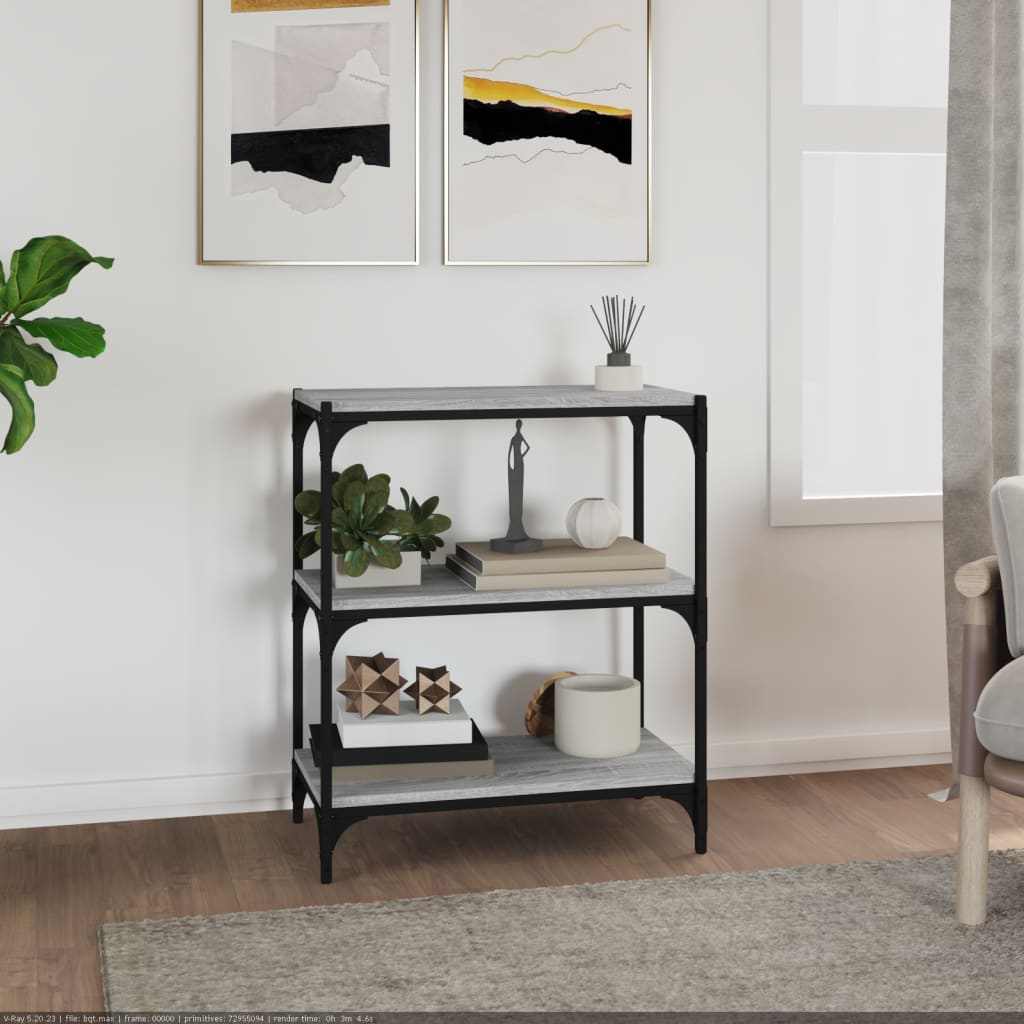 Boekenkast 60X33X70,5 Cm Hout En Staal Grijs Sonoma Eikenkleur