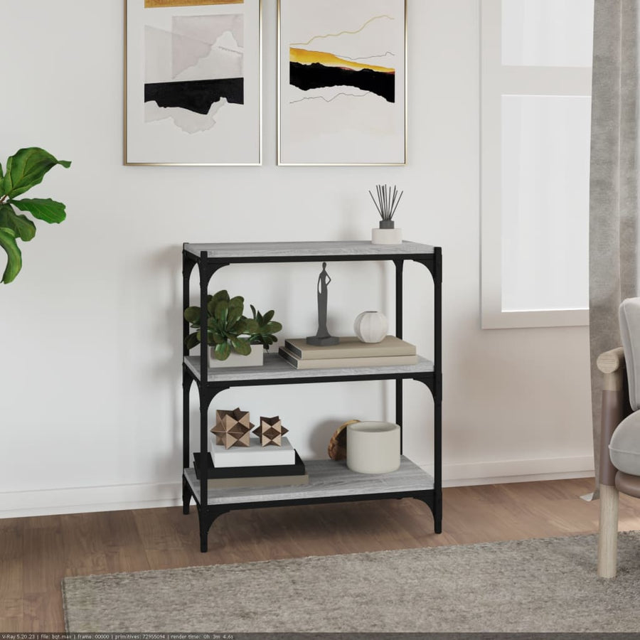 Boekenkast 60X33X70,5 Cm Hout En Staal Grijs Sonoma Eikenkleur