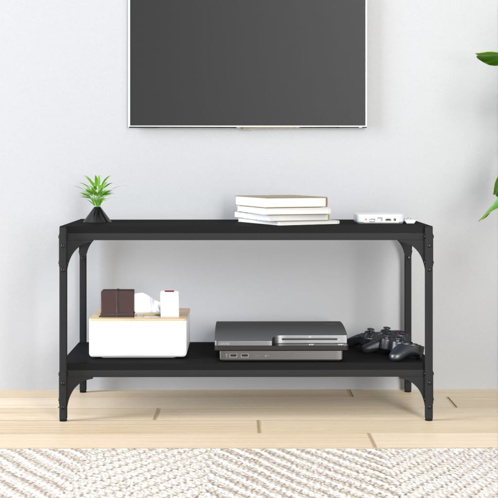 Tv-Meubel Bewerkt Hout En Staal 80 x 33 x 41 cm Zwart