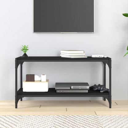 Tv-Meubel Bewerkt Hout En Staal 80 x 33 x 41 cm Zwart