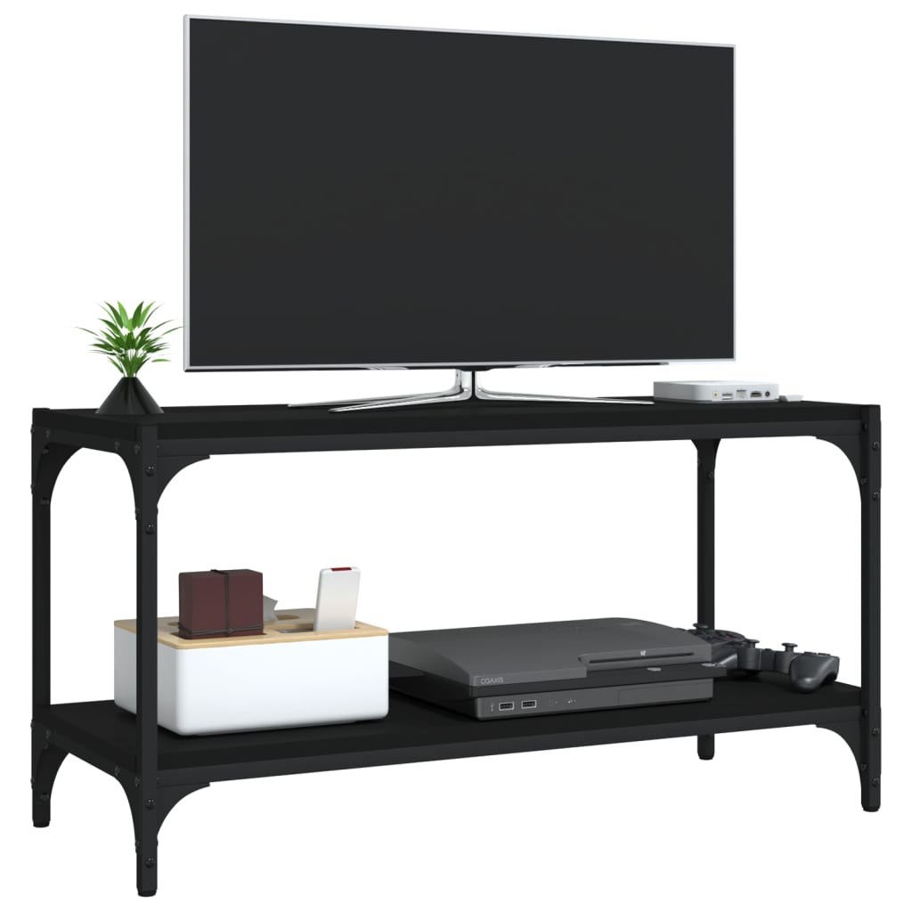 Tv-Meubel Bewerkt Hout En Staal 80 x 33 x 41 cm Zwart