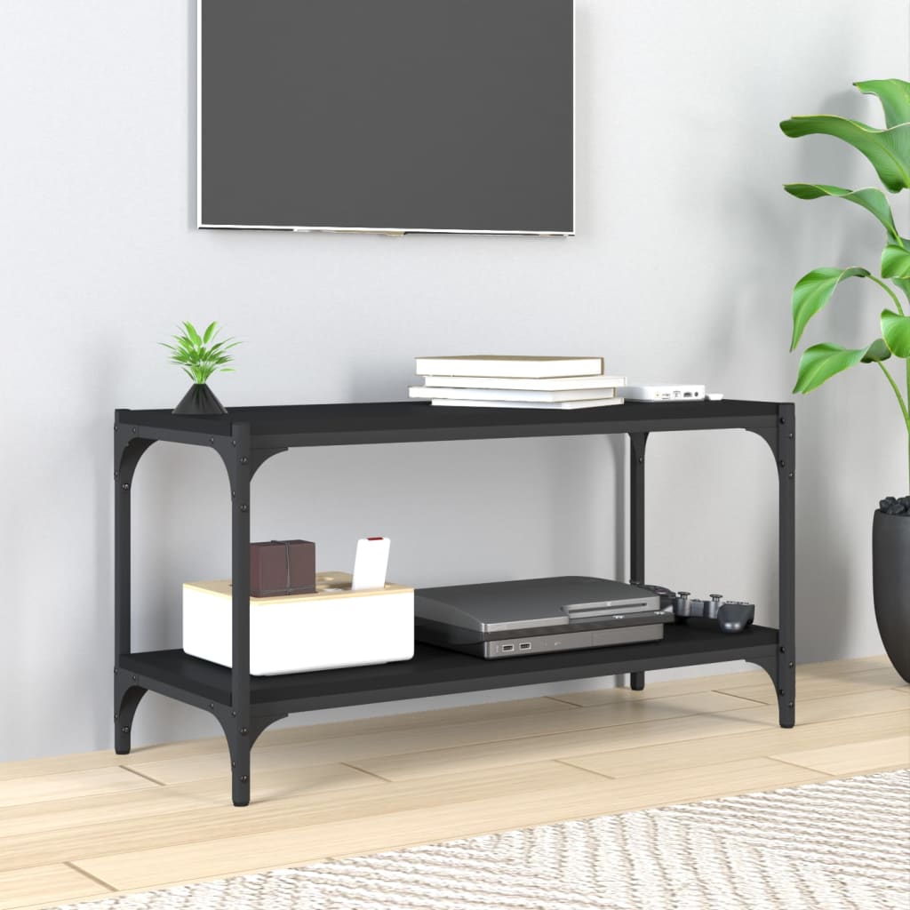 Tv-Meubel Bewerkt Hout En Staal 80 x 33 x 41 cm Zwart