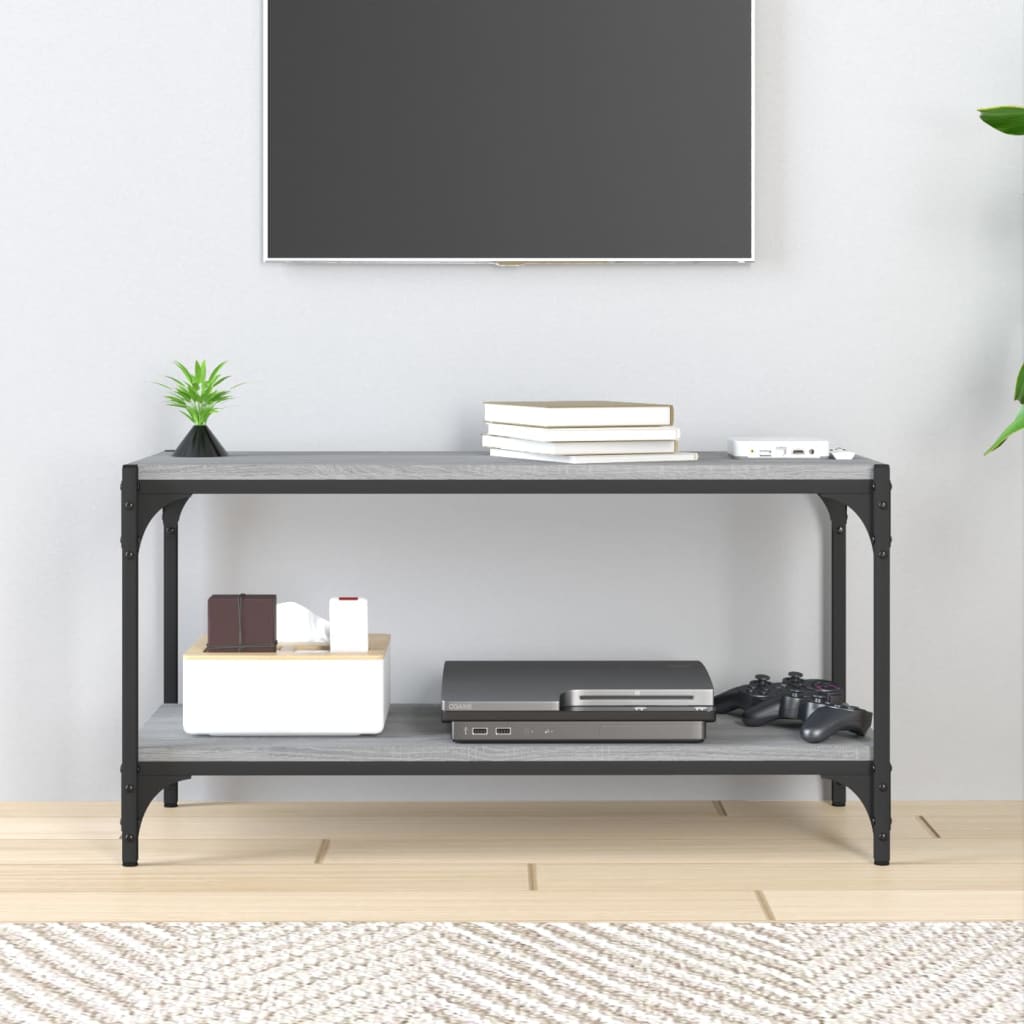 Tv-Meubel Bewerkt Hout En Staal Eiken 80 x 33 x 41 cm Grijs sonoma