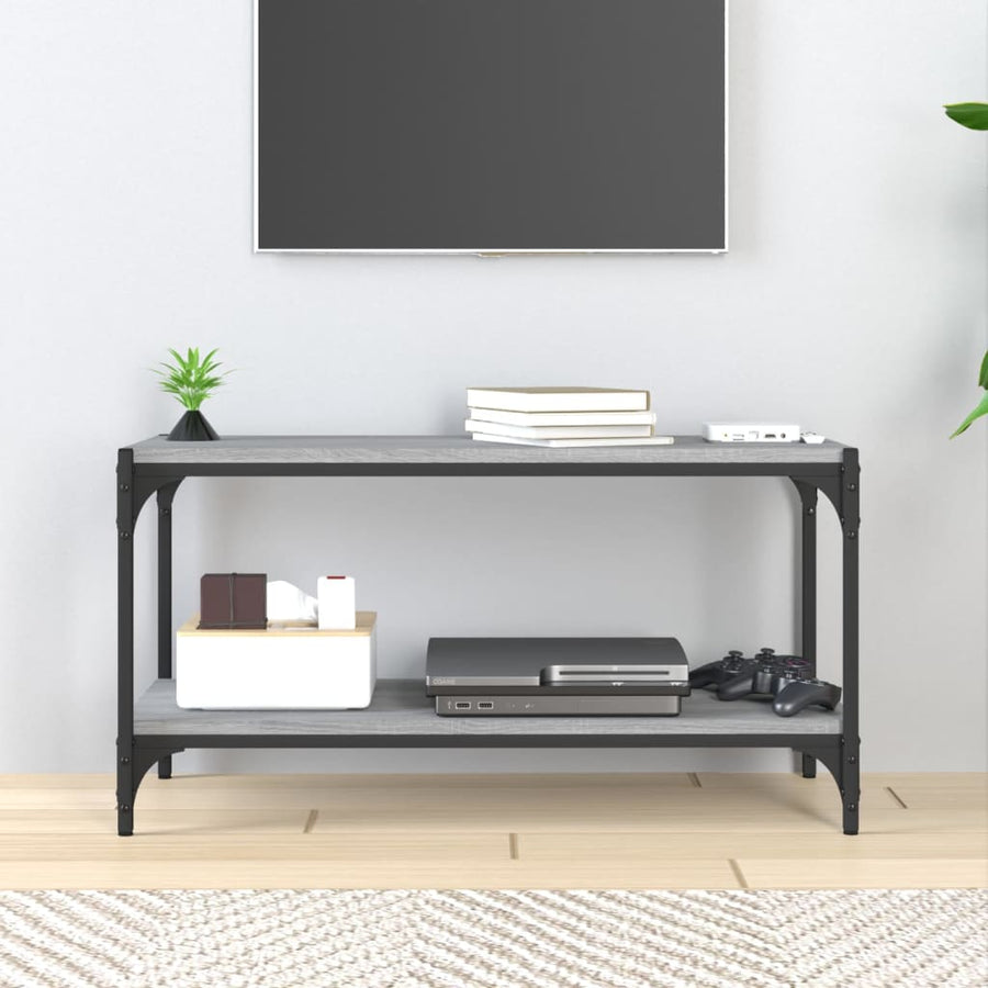 Tv-Meubel Bewerkt Hout En Staal Eiken 80 x 33 x 41 cm Grijs sonoma