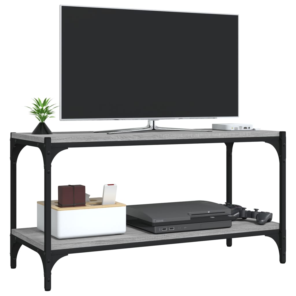 Tv-Meubel Bewerkt Hout En Staal Eiken 80 x 33 x 41 cm Grijs sonoma