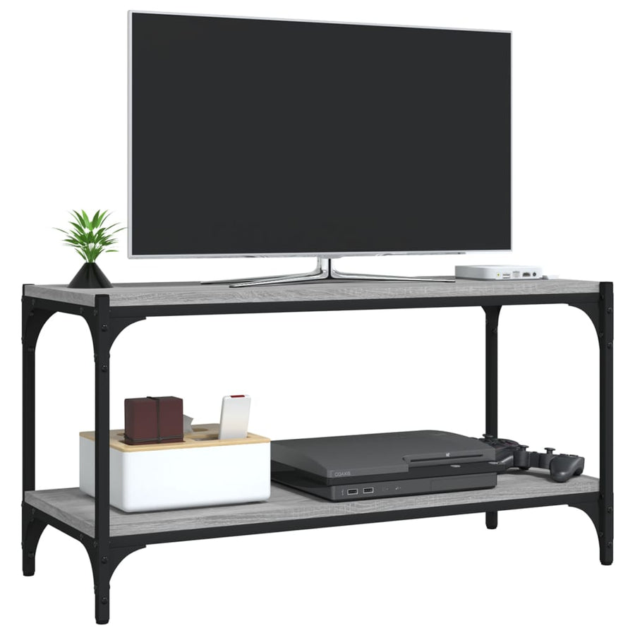 Tv-Meubel Bewerkt Hout En Staal Eiken 80 x 33 x 41 cm Grijs sonoma