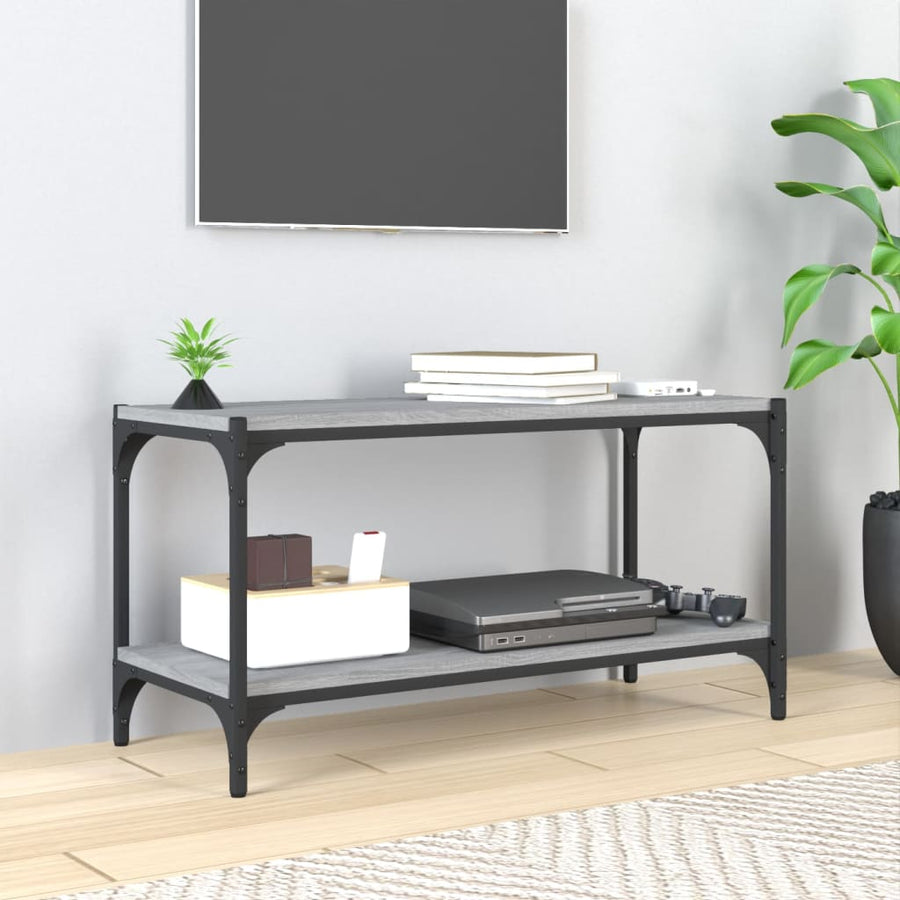 Tv-Meubel Bewerkt Hout En Staal Eiken 80 x 33 x 41 cm Grijs sonoma