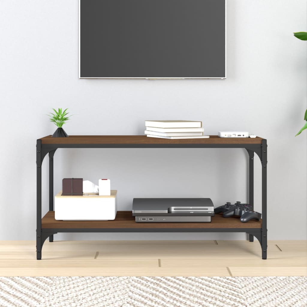 Tv-meubel 80x33x41 cm bewerkt hout en staal bruin eikenkleur