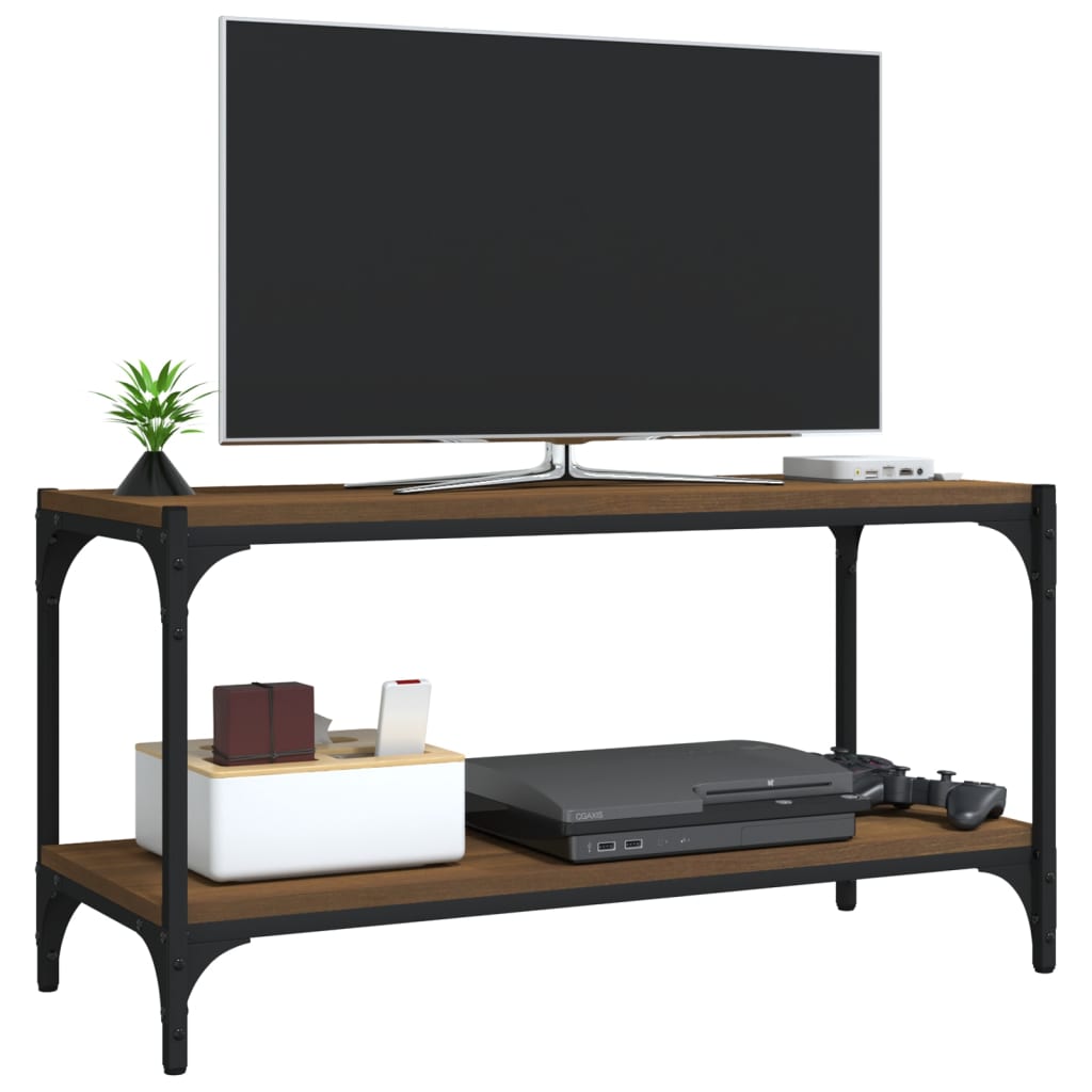 Tv-meubel 80x33x41 cm bewerkt hout en staal bruin eikenkleur