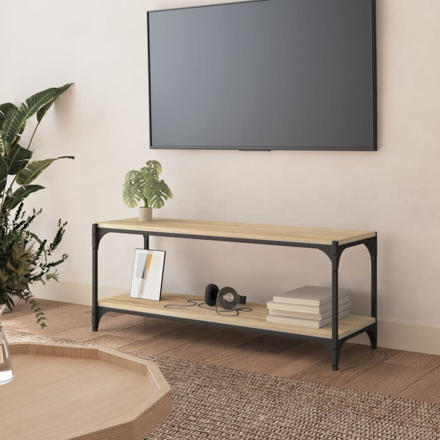 Tv-Meubel Bewerkt Hout En Staal Kleur 100 x 33 x 41 cm Sonoma eiken