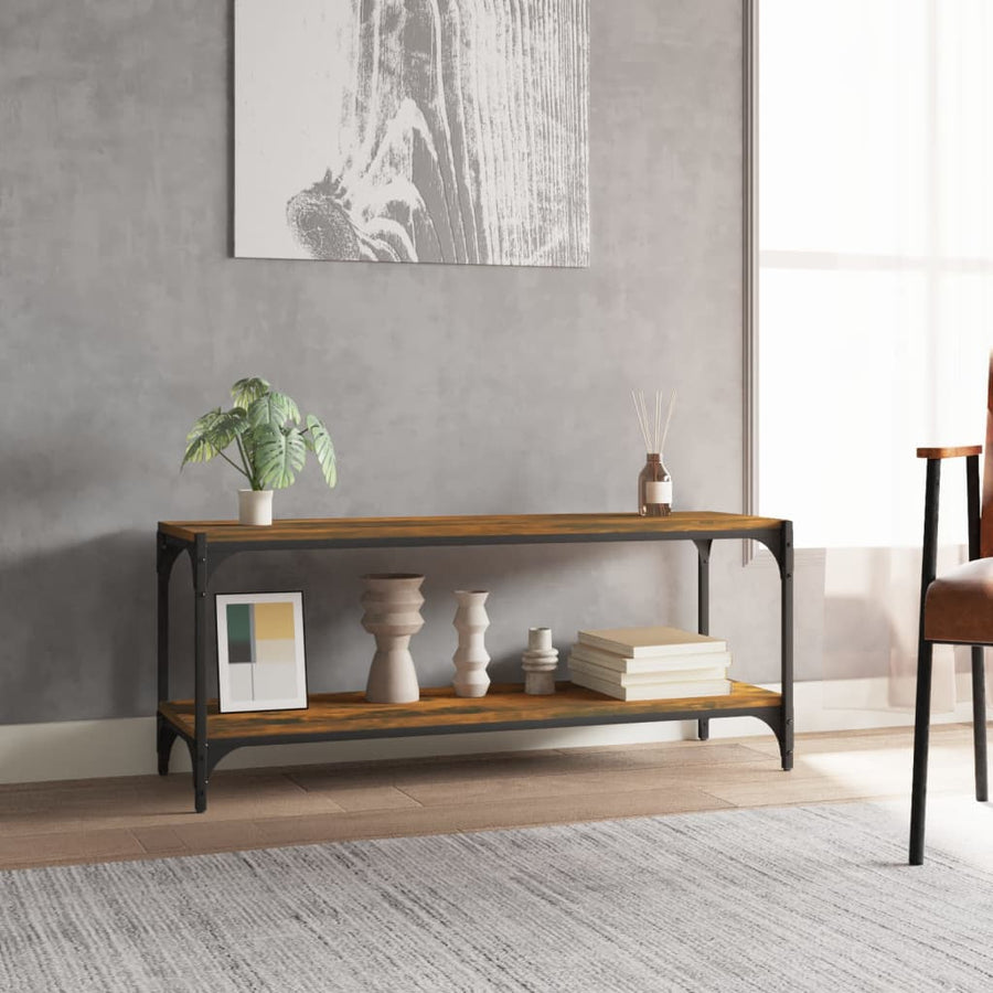Tv-Meubel Bewerkt Hout En Staal Kleur 100 x 33 x 41 cm Gerookt eiken