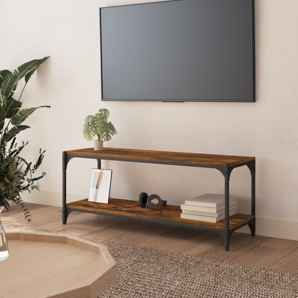 Tv-Meubel Bewerkt Hout En Staal Kleur 100 x 33 x 41 cm Gerookt eiken