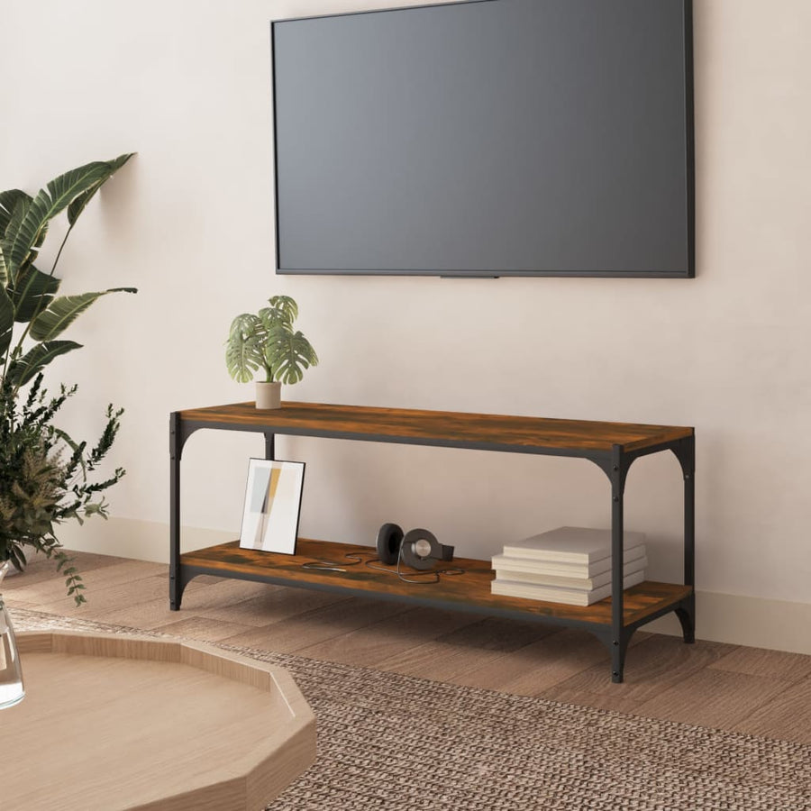 Tv-Meubel Bewerkt Hout En Staal Kleur 100 x 33 x 41 cm Gerookt eiken