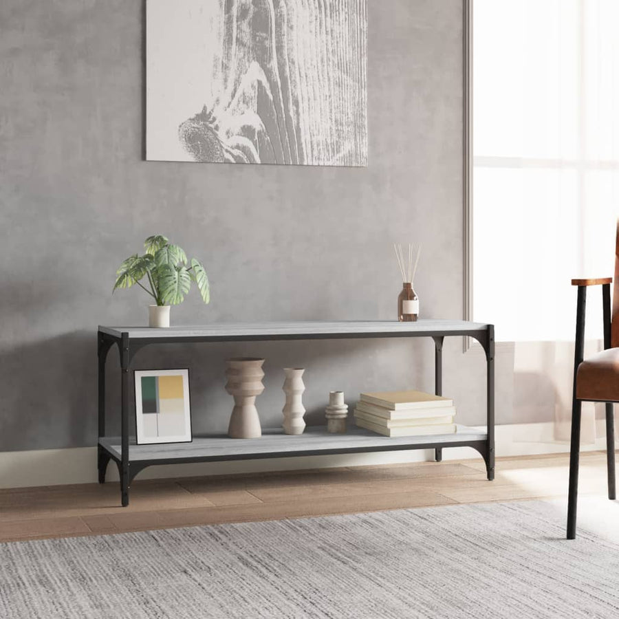 Tv-Meubel Bewerkt Hout En Staal Eiken 100 x 33 x 41 cm Grijs sonoma
