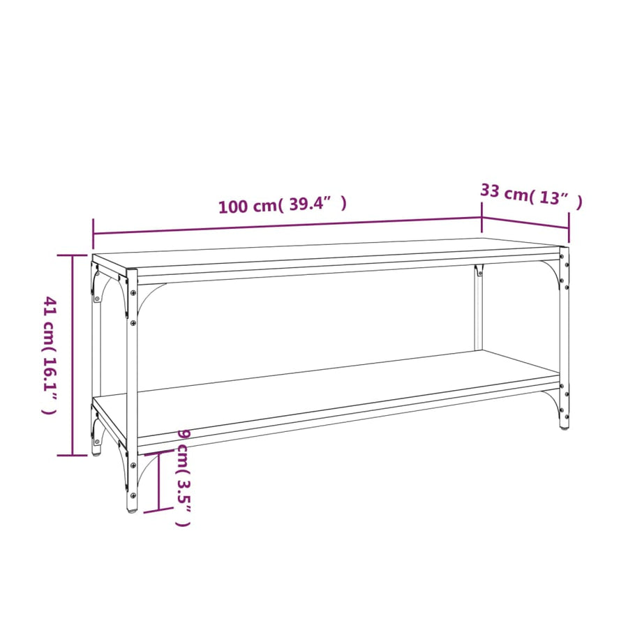 Tv-Meubel Bewerkt Hout En Staal Eiken 100 x 33 x 41 cm Grijs sonoma