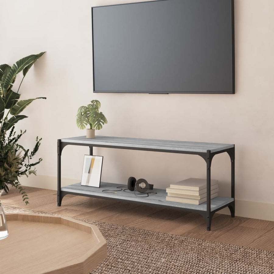 Tv-Meubel Bewerkt Hout En Staal Eiken 100 x 33 x 41 cm Grijs sonoma